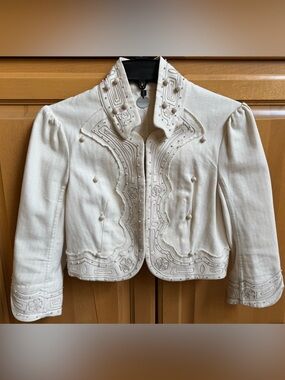 Nickel Embroidered Ivory Women's Crop Jacket